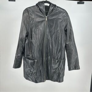 Siena Studio Black Leather Large Hooded Women's Jacket Y2K 90’s